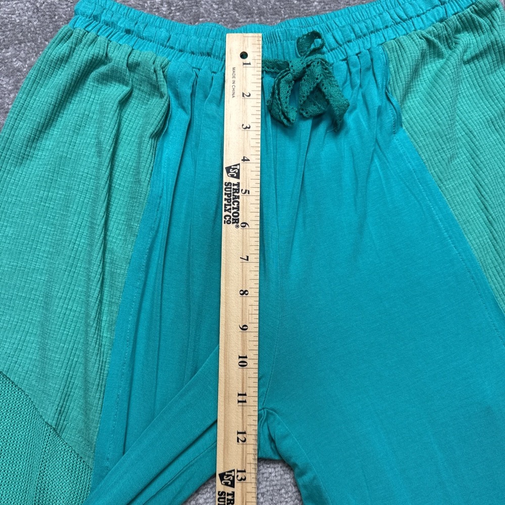 POL medium Boho Pants Green Colorblock Knit Wide Leg Flowy Hippie Soft - Picture 8 of 9